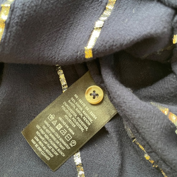 Anthropologie Floreat Women Emelyn Blouse Flutter Sleeve Top Silver Stripe Navy - Picture 7 of 8